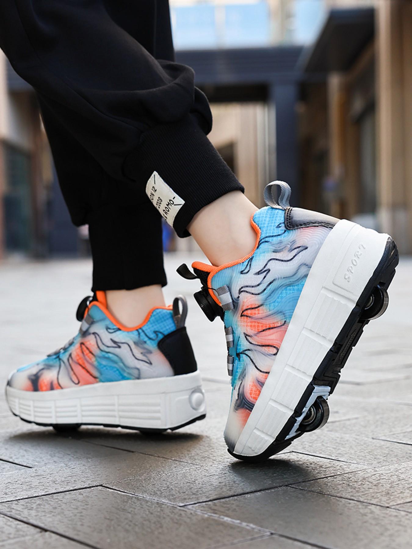Dual-Wheel Roller Skates, Detachable Wheels, Colorblock Design, Anti-Slip Sole, Adjustable Velcro, Sporty Style, All Seasons, Sports Roller Skates, Shoes with wheels