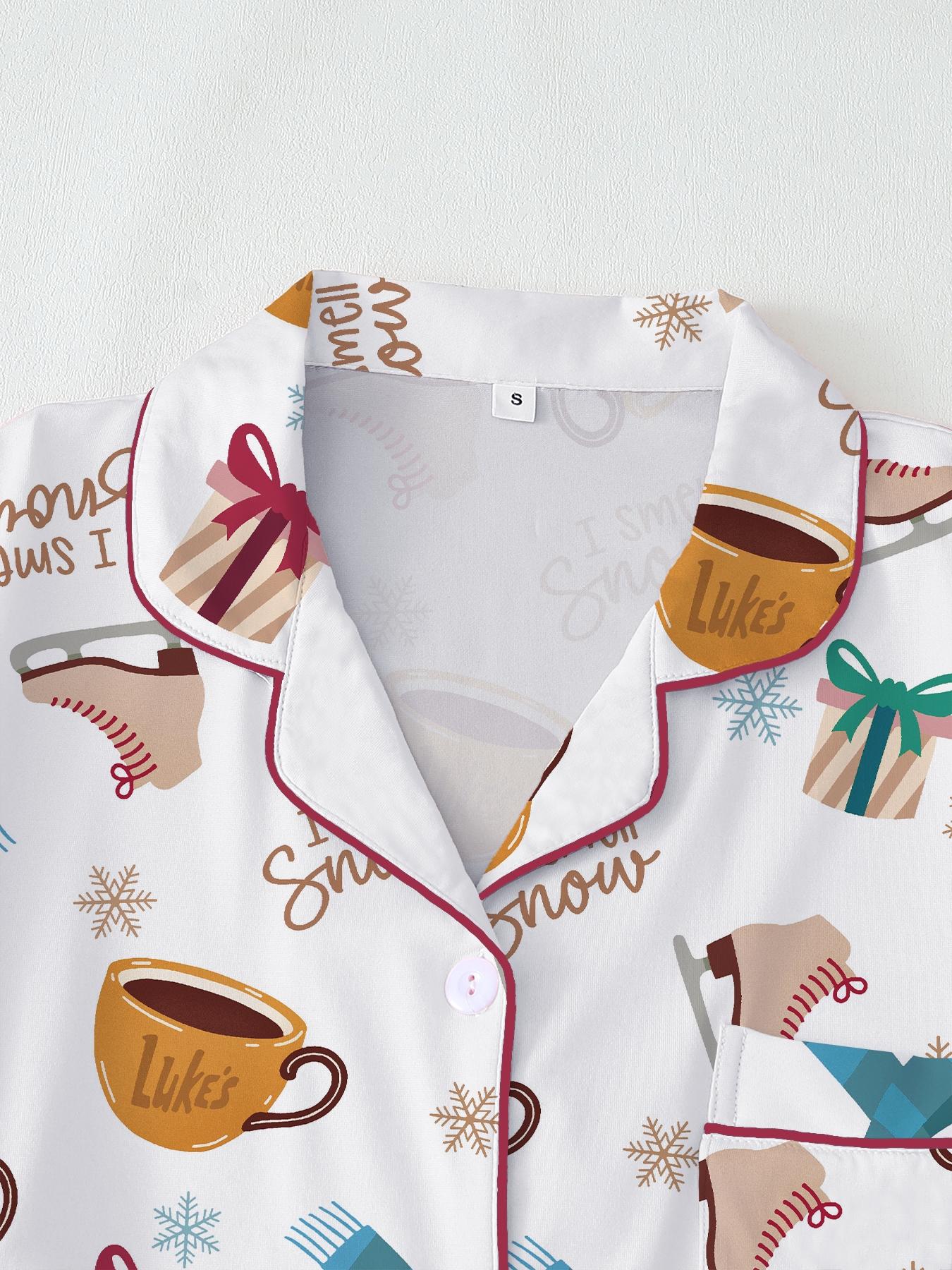 【Christmas Pajamas】Women's Christmas Pajama Set, Cozy Chic Long Sleeve Top & Elastic Waist Pants, Fitted Winter Sleepwear, Perfect Holiday Gift, Loungewear