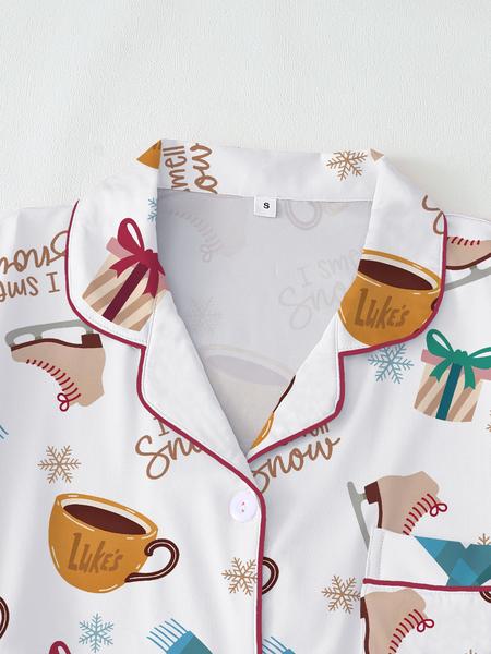 【Christmas Pajamas】Women's Christmas Pajama Set, Cozy Chic Long Sleeve Top & Elastic Waist Pants, Fitted Winter Sleepwear, Perfect Holiday Gift, Loungewear