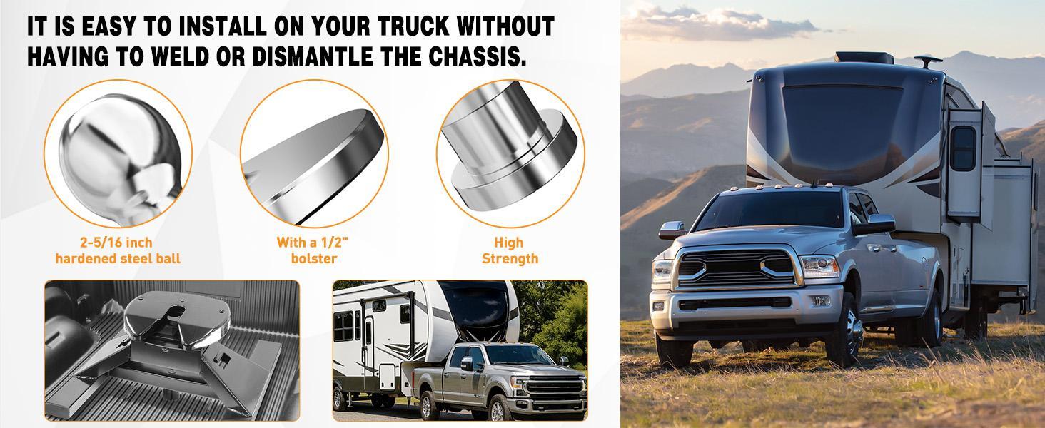 Nilight Fifth Wheel to Gooseneck Ball Adapter, Kingpin to 2-5/16 Inch Gooseneck Ball Towing Receiver Adapter for Trailer Tractor w/ 30,000lbs Max Load, Silver