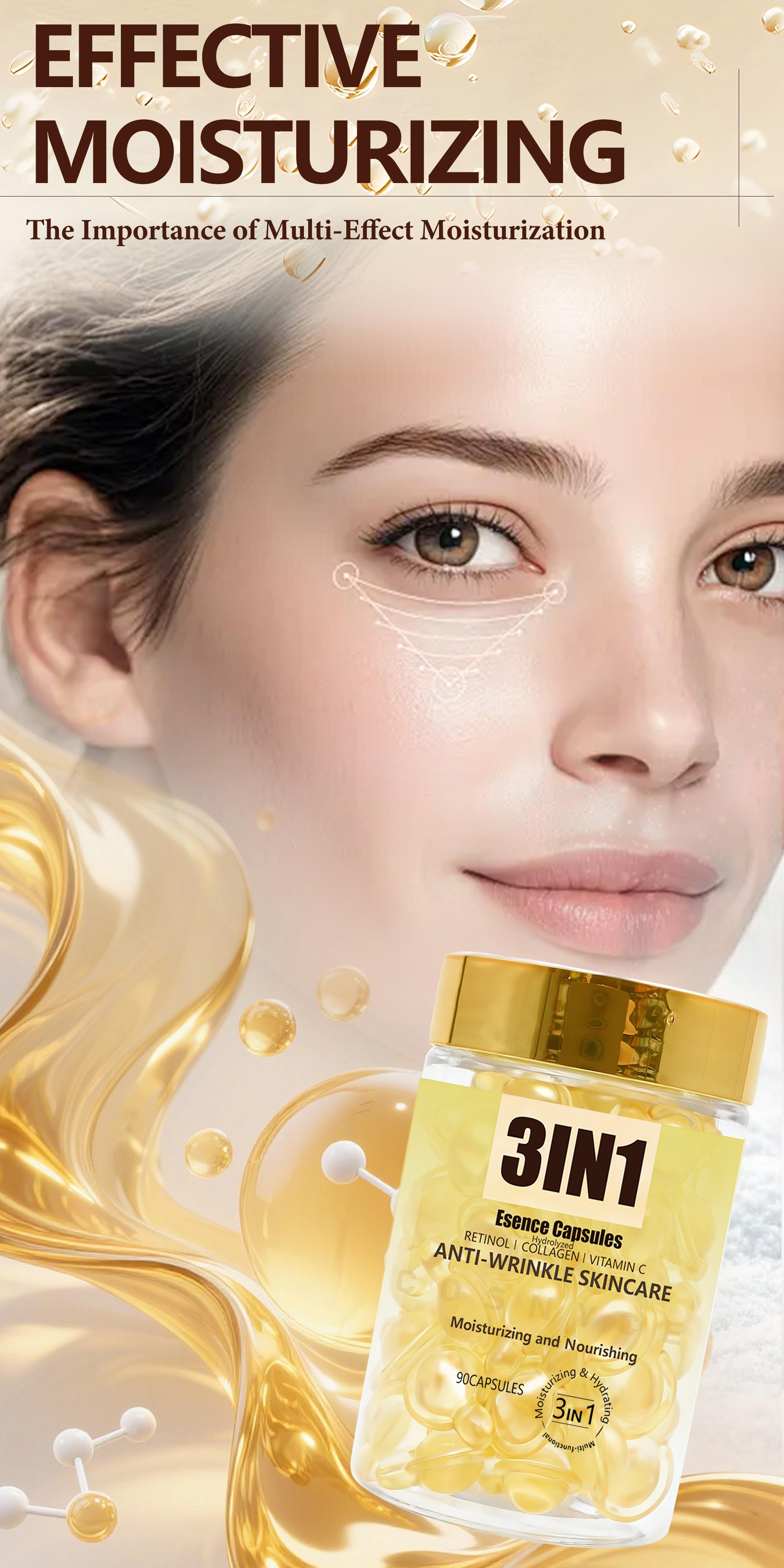 Cosnyce Triple Action Essence Capsules, Hydrolyzed Collagen & Retinol, Skincare, Youthful Glow, Essential Beauty Care