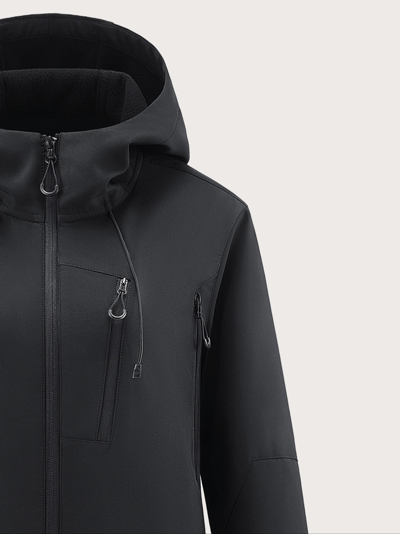 Women's Outdoor Softshell Jacket, Warm Waterproof Windproof Hiking Coat with Hood, Zipper Pockets, Breathable Camping & Climbing Gear, Soft Shell Jackets