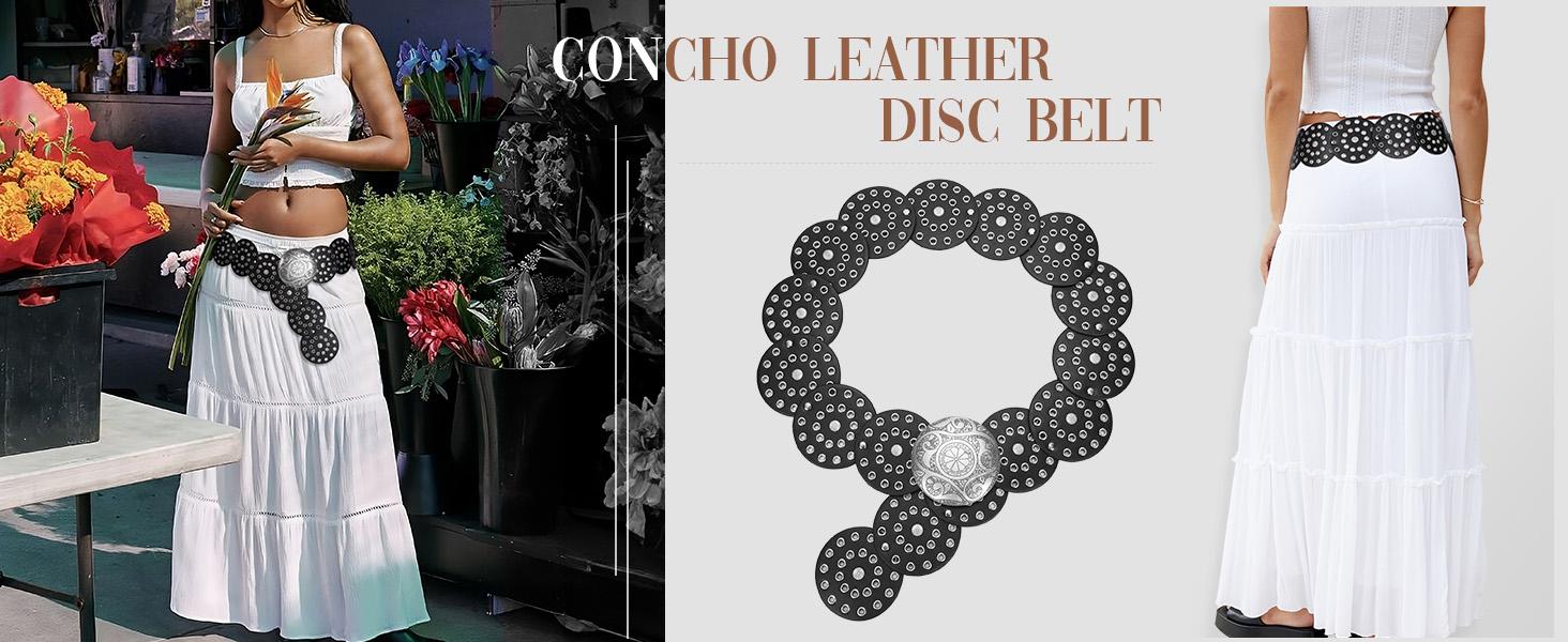 JASGOOD Women Western Concho Belts Wide Hollow Disc Leather Belt Cowgirl Boho Belt for Jeans Dresses with Metal Buckle JASGOOD Women Western Concho Belts Wide Hollow Disc Leather Belt Cowgirl Boho Belt for Jeans Dresses with Metal Buckle