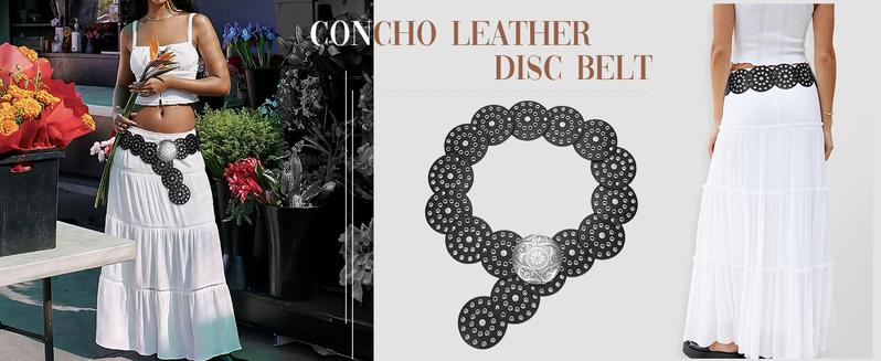 JASGOOD Women Western Concho Belts Wide Hollow Disc Leather Belt Cowgirl Boho Belt for Jeans Dresses with Metal Buckle JASGOOD Women Western Concho Belts Wide Hollow Disc Leather Belt Cowgirl Boho Belt for Jeans Dresses with Metal Buckle