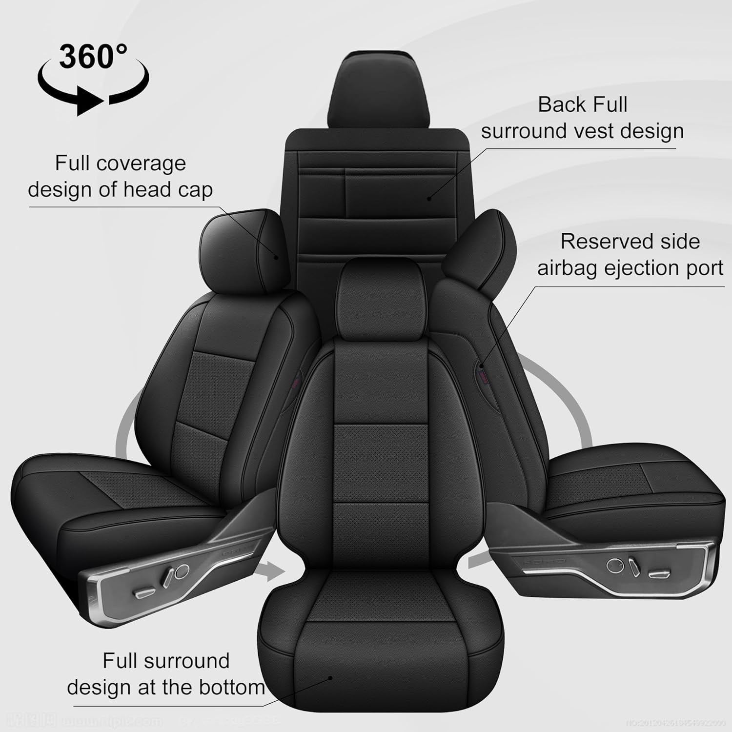 Faux Leather Truck Seat Covers for Ford F150 2015-2025 (XL XLT SuperCrew) | F250-F450 2017-2024 Super Duty | Custom Fit Full Set Black, Heavy Duty Protectors