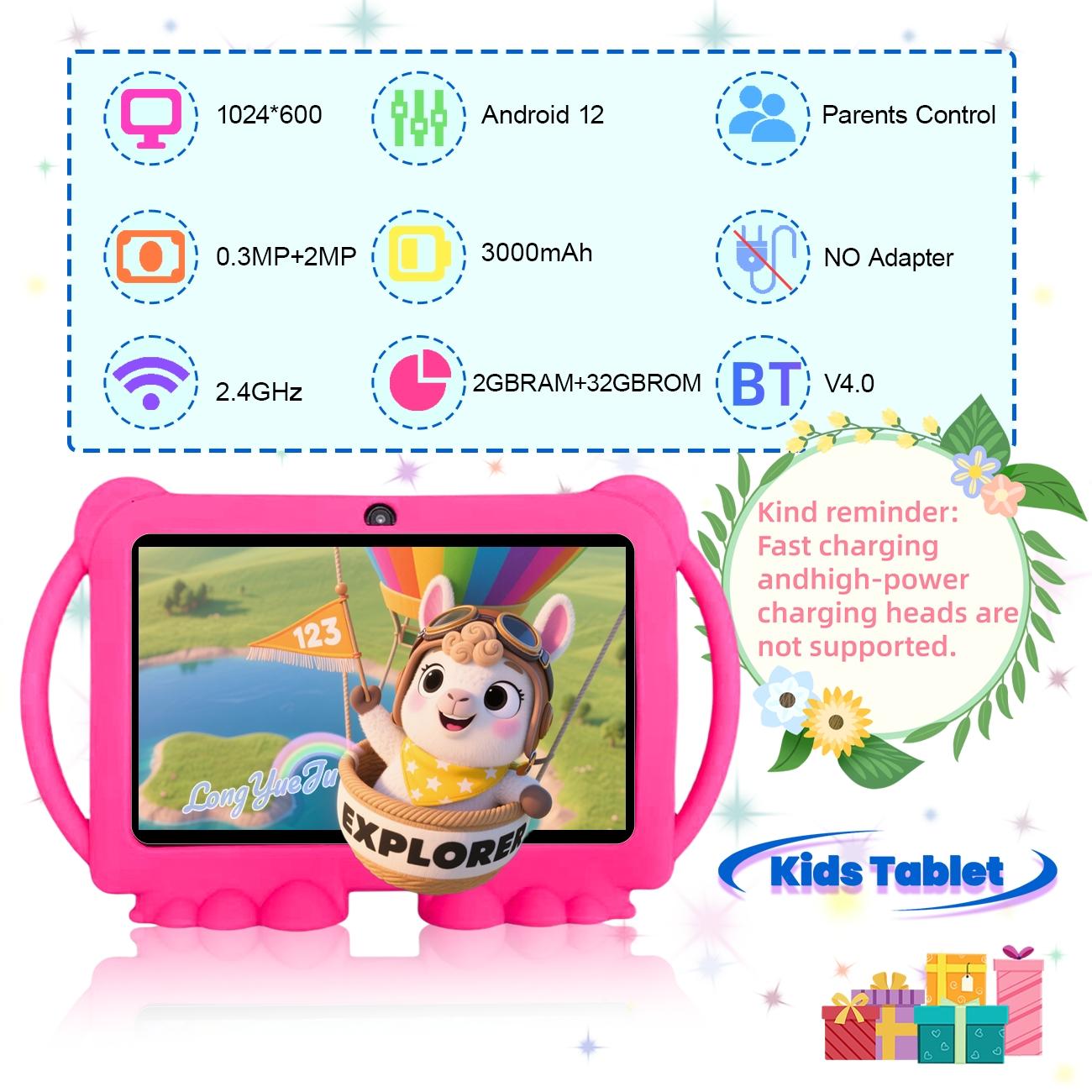 Surprise holiday gifts! 7-inch Android tablet intelligent learning machine, movie, reading, internet, wireless connection, etc., installed iWAWA educational software, parental control, no adapter, blue/pink, Halloween and Christmas gift options