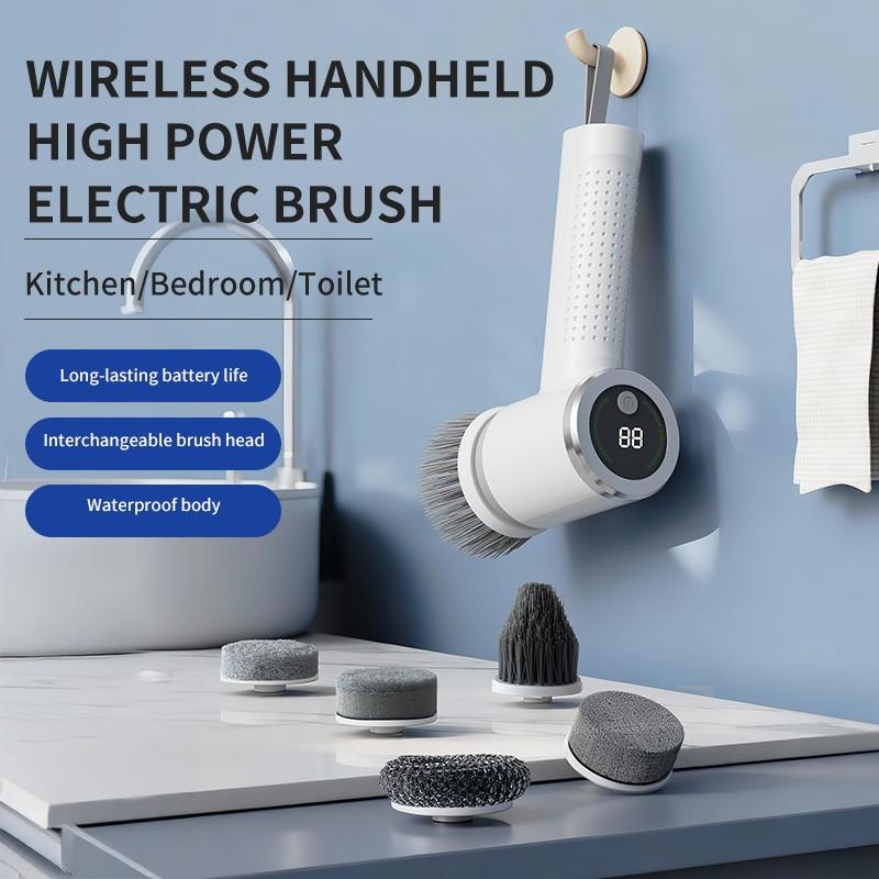 Multifunctional Cleaning Brush, Automatic Electric Cleaner, USB Rechargeable, Silent Handheld Wireless, Replaceable Heads, Kitchen & Bathroom
