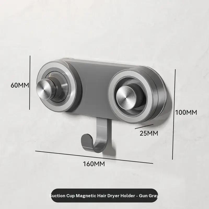 Suction Cup Magnetic Hair Dryer Holder, Wall-Mounted No-Drill Bathroom Rack, Compatible with Dyson Leifeng, Space-Saving Design