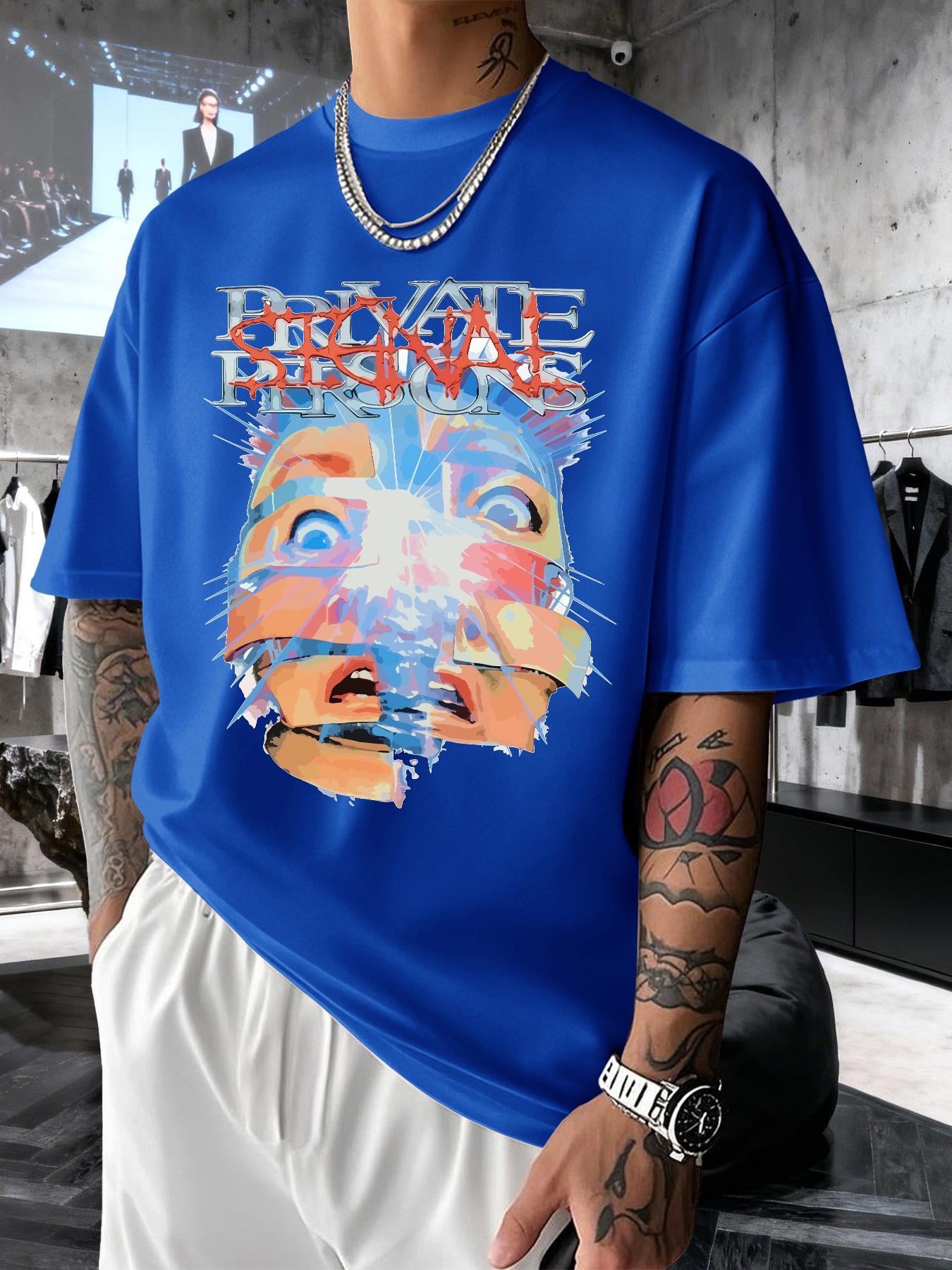 Men's Graphic Print Short Sleeve T-Shirt, Casual Slim-Fit Long Top, Comfortable Round Neck, Spring Summer Streetwear