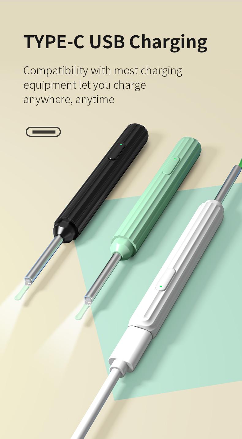 TikTokShopRestock-Earwax removal tool kit with camera, portable 360° wide-angle ear cleaner, Type-C charging, waterproof, suitable for iPhone and Android phones,Father's Day Gifts