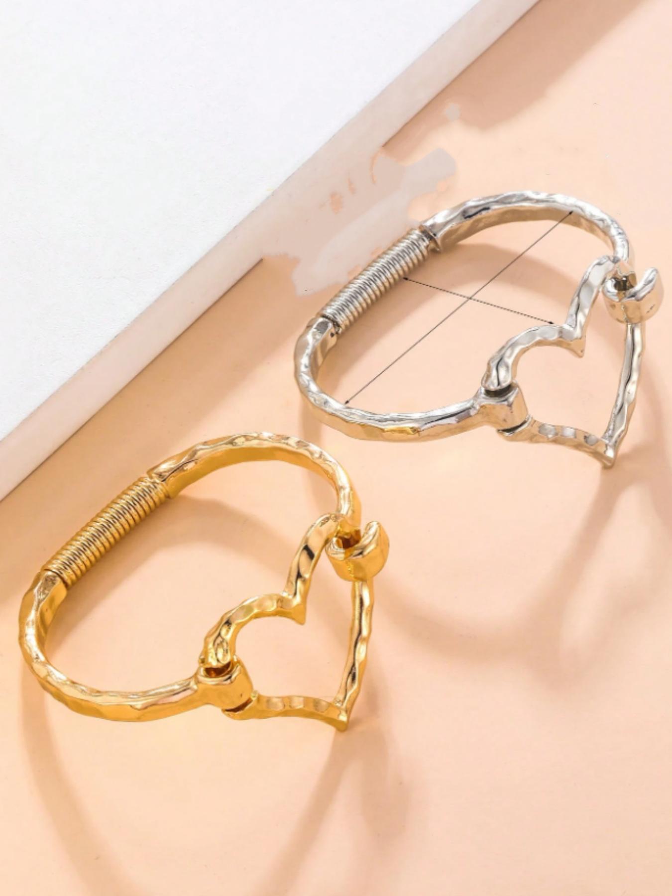 Fashionable Smooth Metal Heart Design Bracelet for Women, Perfect Gift, Heart Shaped Bracelet