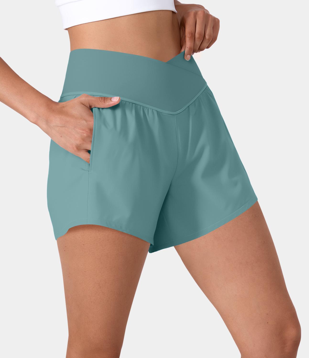 Halara Breezeful High Waisted Crossover Side Pocket 2-in-1 Quick Dry Yoga Shorts 4"#TikTokShopBacktoSchool
