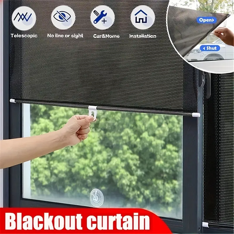 1pc Automatic Retractable Roller Blinds Sun Visors Car Bedrooms Kitchen Office Window Sun Blinds No Need For Punching Car Sun Shades