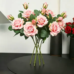 5-piece artificial roses, Artificial flowers, with curled edges at both ends, moisturizing and hand-feeling, Decorative, perfect for indoor soft furnishings, weddings, floral arrangements. Available in five colors: red, pink, white