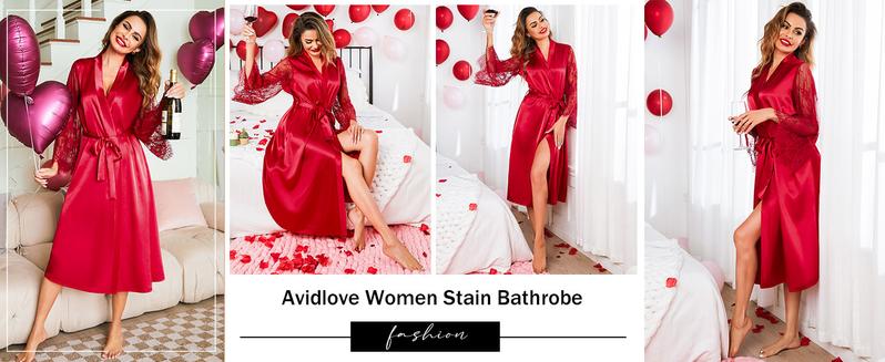 Avidlove Women's Floral Lace Kimono Robe Long Sleeves Dressing Gown Bathrobe Bride Robe Nightwear Satin Womenswear Avidlove Women's Floral Lace Kimono Robe Long Sleeves Dressing Gown Bathrobe Bride Robe Nightwear Satin Womenswear