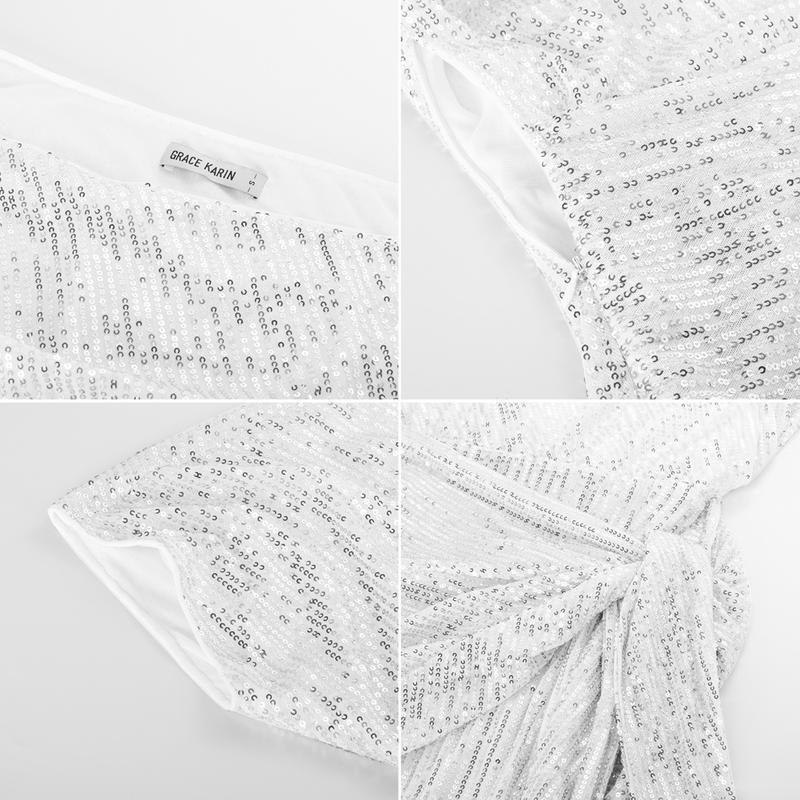 GRACE KARIN Cocktail Dresses for Evening Party One Shoulder Ruched Sequin Dresses