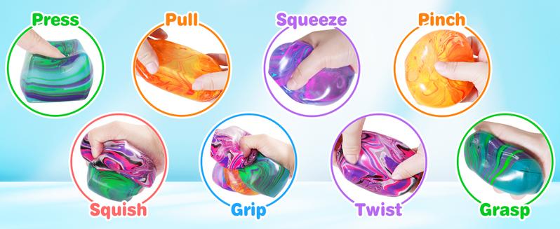 4Pcs Fidget Toys Squishy Stress Cube, Stress Balls for Kids & Adults, Anxiety Stress Relief, Ice Squishy Cube & Sugar Balls, Sensory Toys for Kids with Autism, Fidgets for Classroom Prize