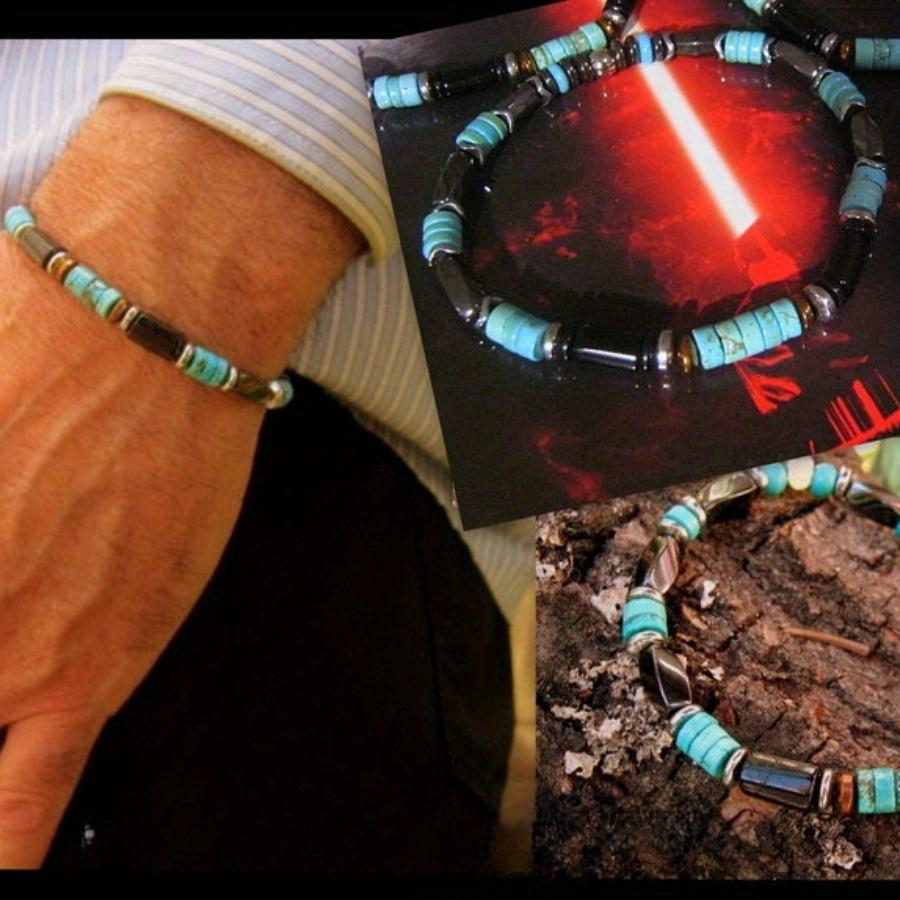 Men's Handmade Beaded Bracelet - Shell Onyx Hematite Tiger Eye, Handmade Beaded Bracelet