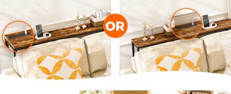 SUPERJARE 70 Inch Console Table with Outlet, Sofa Table with Charging Station, Narrow Entryway Table, Skinny Hallway Table, Behind Couch Table, for Living Room