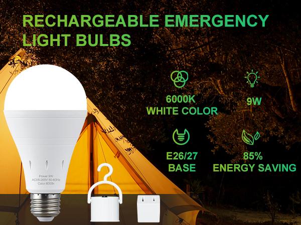 DEBAOBULB Rechargeable Emergency Light Bulbs Battery Powered LED Light Bulb 6000K Daylight E26 120 Volt 9W 60W Equivalent with 1200mAh for Home Power Outage Camping Hurricane DEBAOBULB Rechargeable Emergency Light Bulbs Battery Powered LED Light Bulb 6000K Daylight E26 120 Volt 9W 60W Equivalent with 1200mAh for Home Power Outage Camping Hurricane