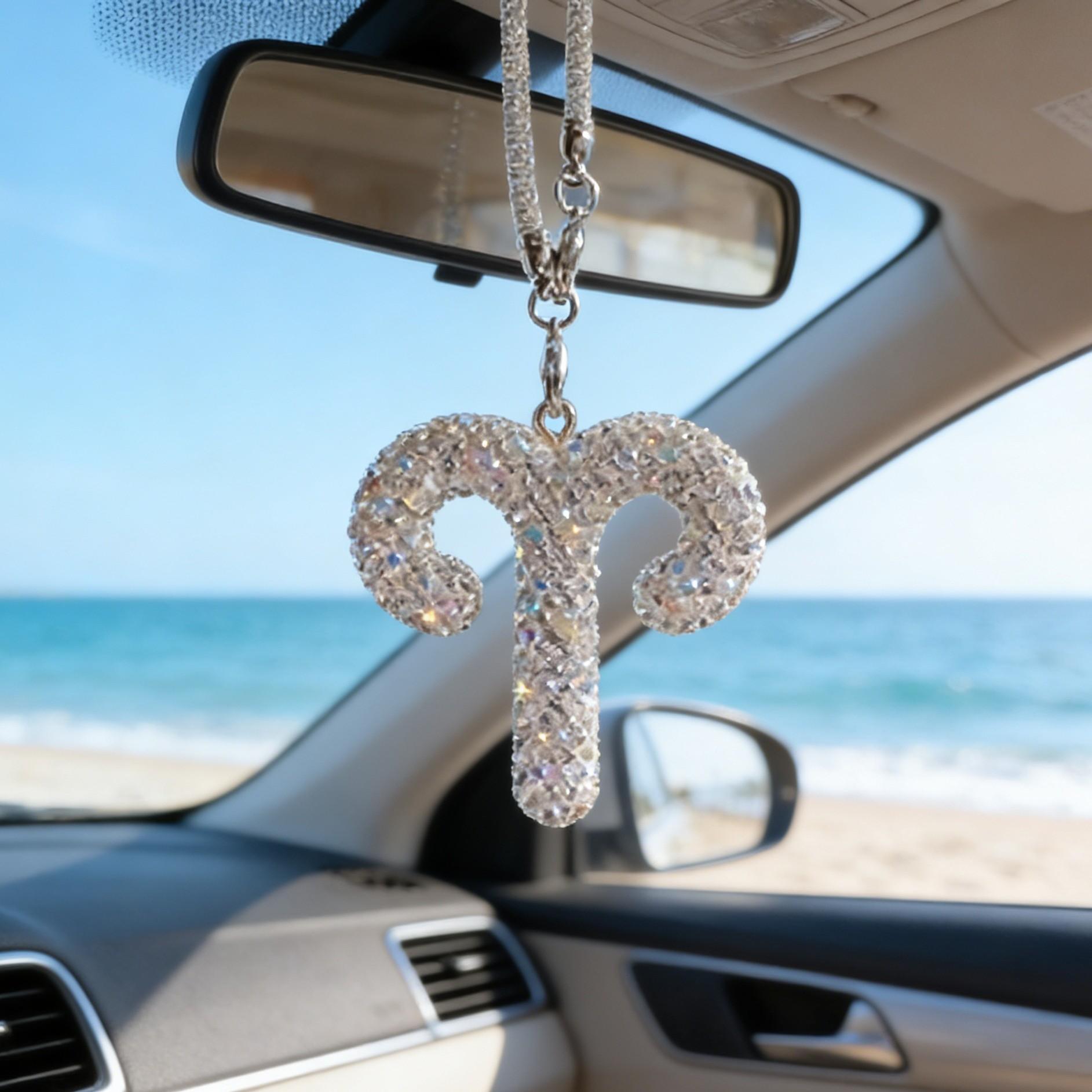 Blingbling Zodiac Car Mirror Charm, Unique Personality Rearview Mirror Pendant, Elegant Girls' Car Accessory, Stylish Dashboard Decoration