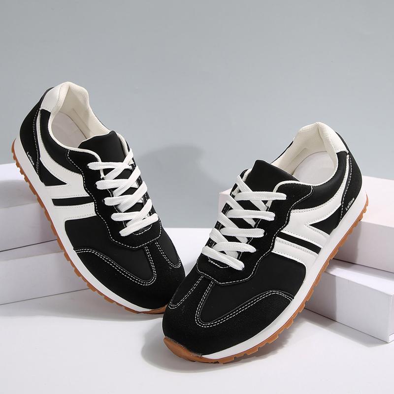 Women's Fashion Sneakers Casual Athletic Shoes - Solid Color Low Top Lace-Up with Plain Toe Fabric Inner PVC Sole For Women Springfresh