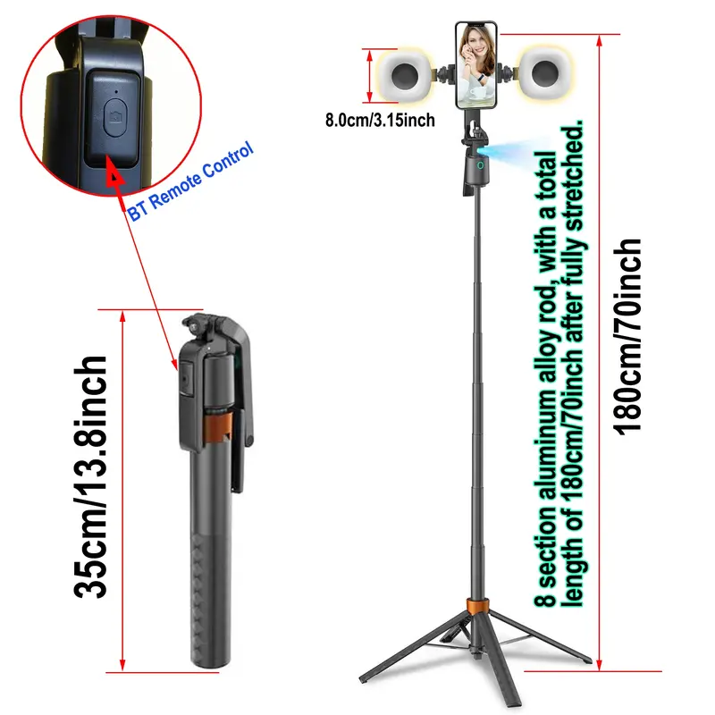 Product Introduction of 360-Rotatable Selfie Stick Tripod, Rechargeable Smart Face Tracking Tripod with 2 Fill Light, Auto Face Tracking Phone Holder for Vlog, Live Streaming, Smartphone Camera Accessories 1