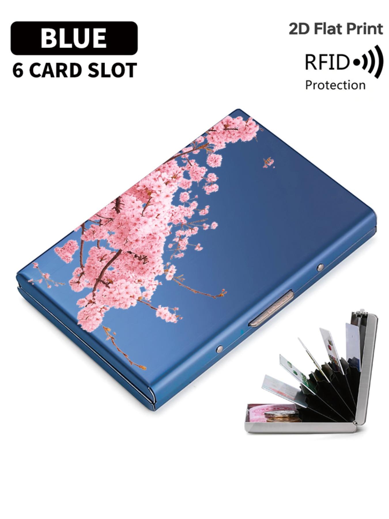 Cherry Blossom Pattern Rfid Metal Card Holder, Multi-Layer Stainless Steel Design, Ultra-Thin Magnetic Closure, Perfect Gift for All Seasons, Magnetic Card Holders