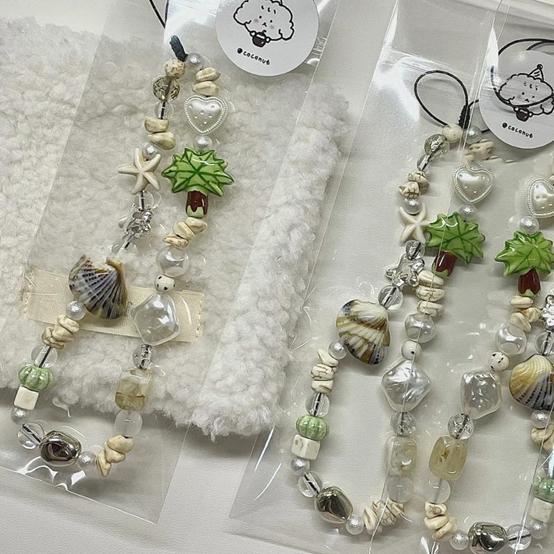 Creative Seashells Beaded Phone Chain Anti-loss Phone Strap Charm Cute Pendant Lanyard For Girl Cell Phone Wrist Strap