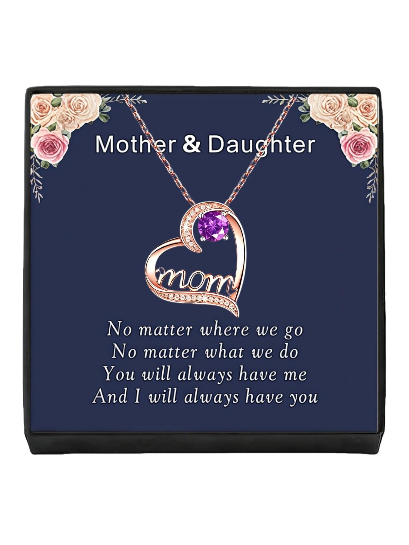 Eternal Maternal Love • Mother's Day Necklace Heart-shaped MOM rose gold gem necklace with light luxury and premium feel.Comes with a card for mom or daughter.Ideal festive gift for your daughter and perfect for Mother's Day.
