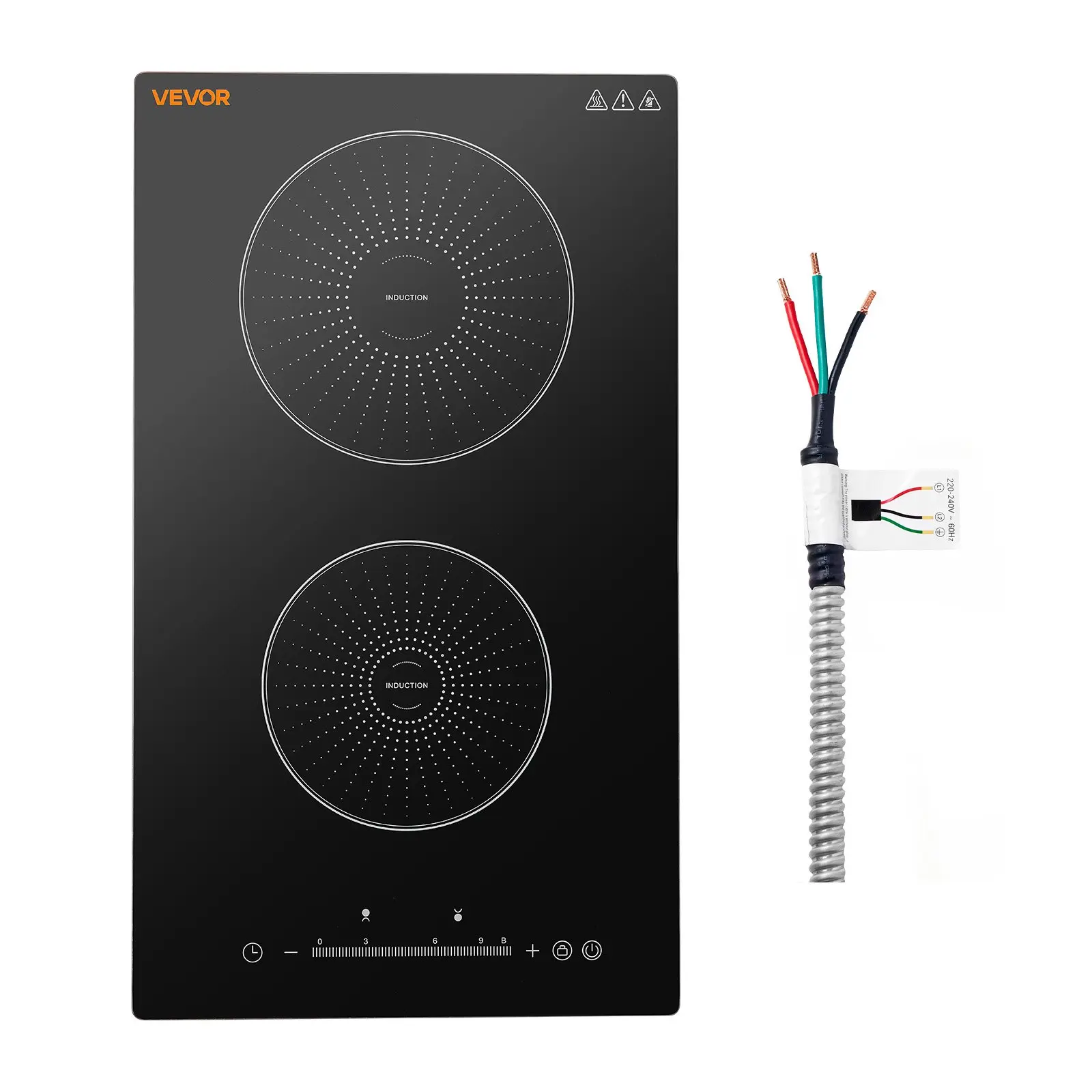 VEVOR Induction Cooktop 12in 2 Burners Built-in Electric Stove 220V 3500W, Low-Power Continuous Heating, Induction Burner for Kitchen, 9 Power Levels, LED Touch Screen, Ceramic Glass, and Child Lock