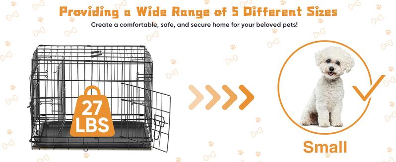 RIMIKING Constructed Durable Double Door Dog Crate,Five Sizes Available, Dual-Door Design, Secure Locking System,  Leak-Proof Pan,Rounded Corners & Clips,Removable Divider Panel,Sturdy Metal Construction,Visualization Feature,