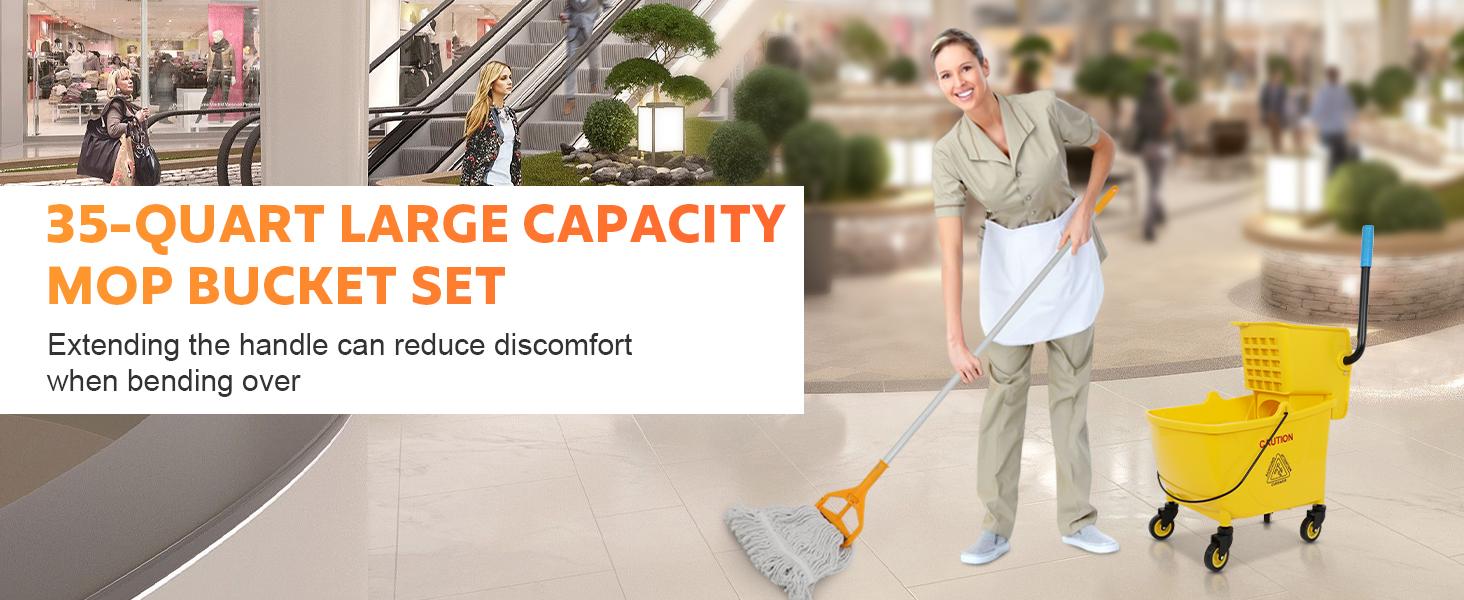 Commercial Mop Bucket with Side Press Wringer on Wheels, 35Qt,Yellow Including One Commercial Mop system