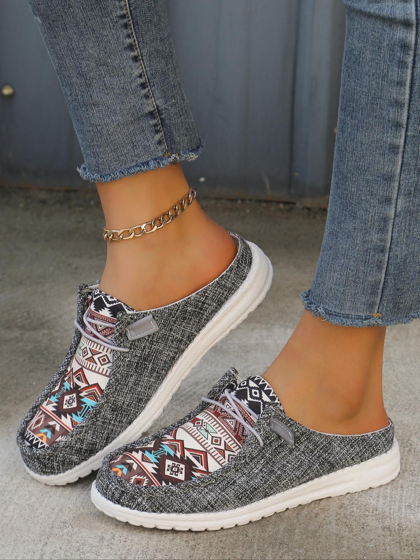 Women's Ethnic Pattern Slip on Low Top Sneakers Trainer, Casual Comfortable Lightweight Slip on Shoes, All-match Commuter Shoes for Work & Daily Wear