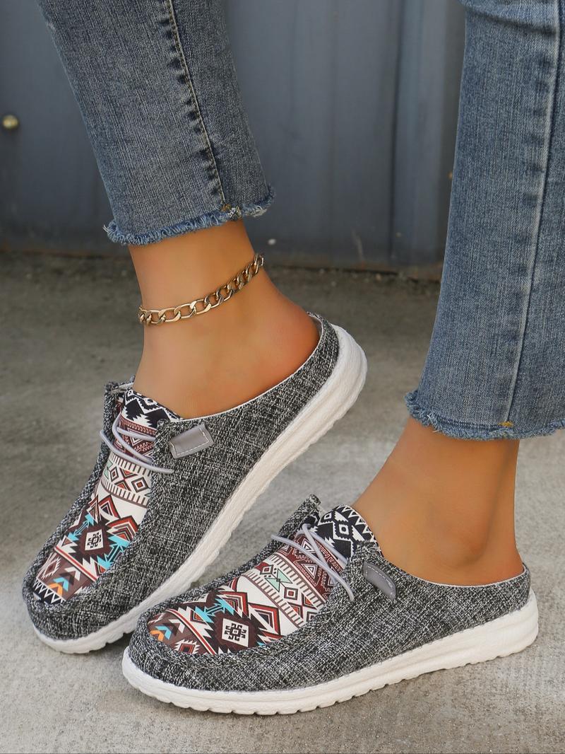 Women's Ethnic Pattern Slip on Low Top Sneakers Trainer, Casual Comfortable Lightweight Slip on Shoes, All-match Commuter Shoes for Work & Daily Wear