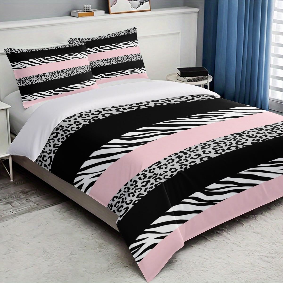Zebra Leopard Print Bedding Set, Ultra Soft Breathable Duvet Cover, High Definition Digital Print, 100% Polyester, Includes Pillowcases, Bedroom Bedding Set