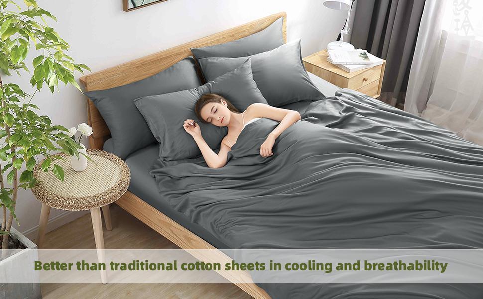 Sonoro Kate Luxury Bamboo 4/6 Sheet Set - Cool, Soft, Wrinkle-Free Sheets for Queen Beds, Deep Pockets, All Season Bedding, 1800 TC, Perfect Holiday Gift Bedsheet