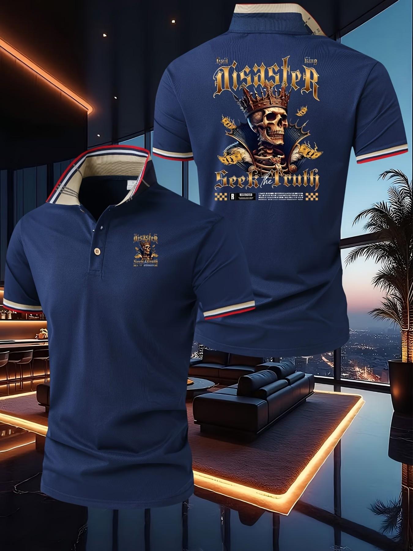 Summer New Trendy Luxury Dominican Print Polo Shirt, Men's Short Sleeve Fashion High-End T-Shirt, Business Slim Fit, Breathable Knit Fabric