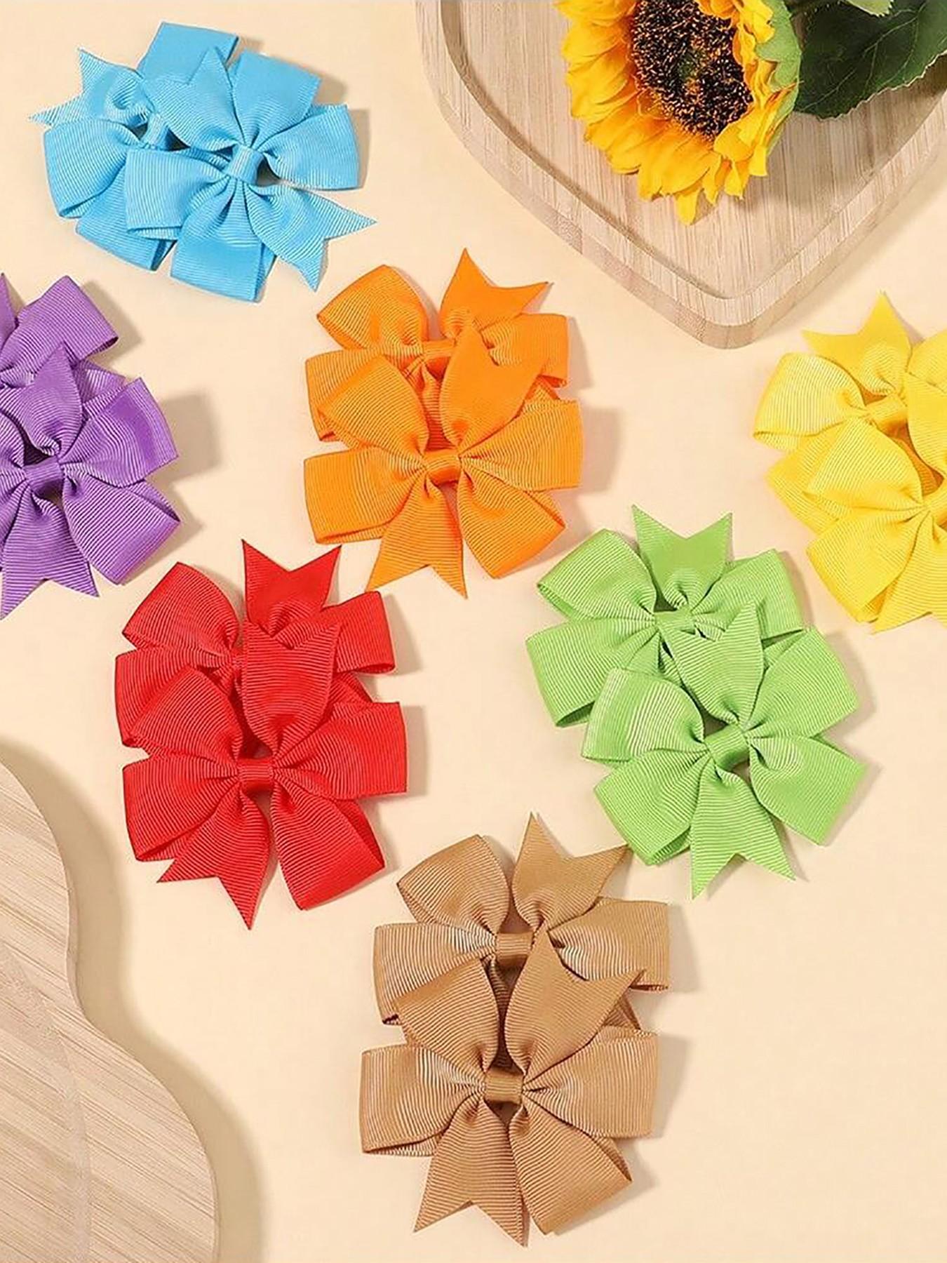 Random Color Bow Decor Hair Clip Set (20pcs), Cute Colorful Hair Accessories for Girls, Simple Style Plain Color Hair Clip for Daily Use