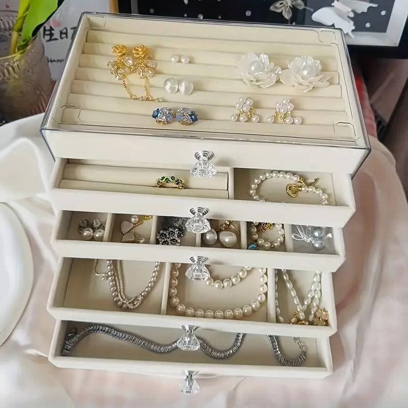 Light luxury home accessory storage! Transparent multi-layer design, velvet lining to prevent scratches, large capacity for storing earrings and necklaces. Suitable for bedrooms, studies, bathrooms, and for organizing jewelry and cosmetics.