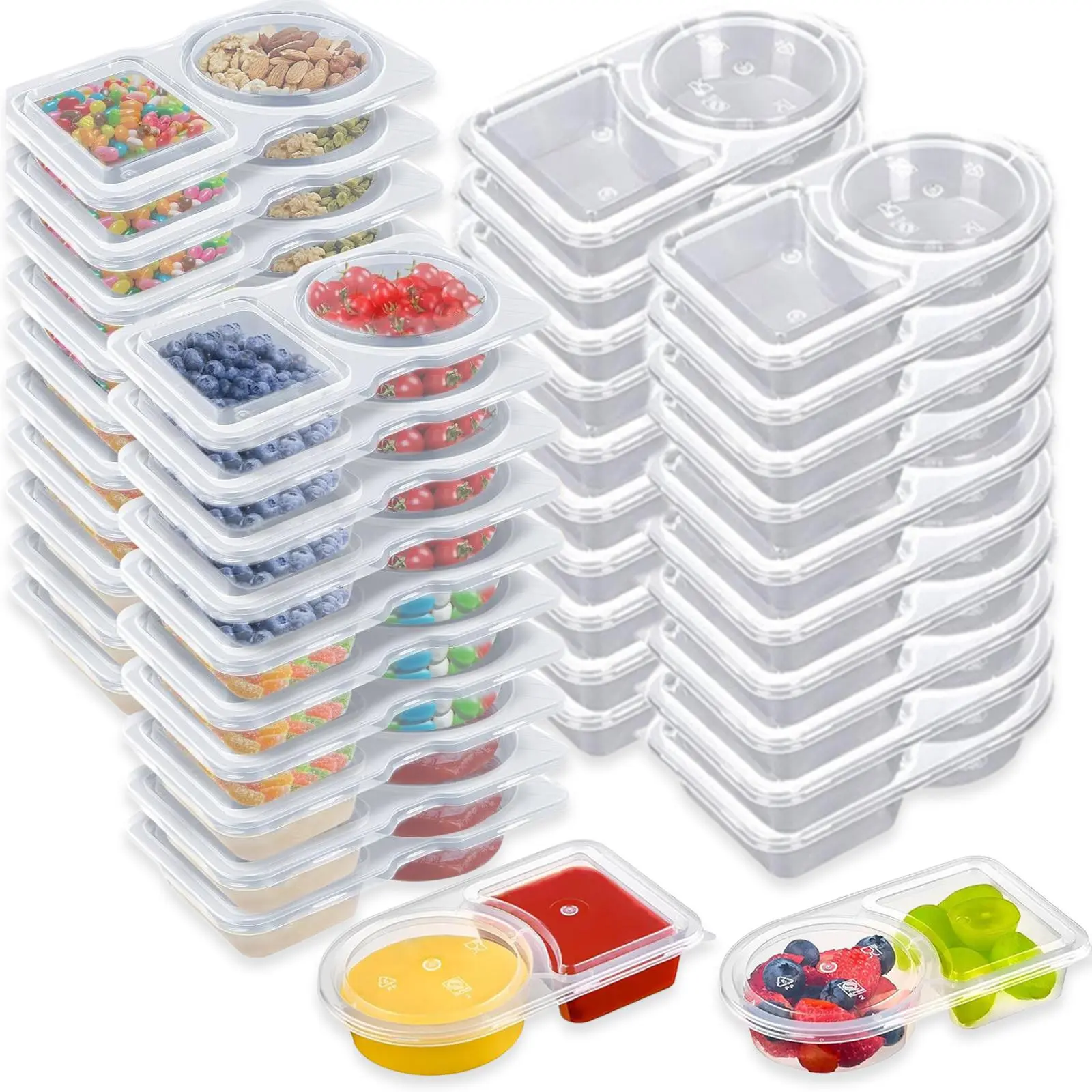 40-Pack Stackable Plastic Airtight Canister Food Storage Set - 2-Compartment Reusable Snack Boxes with Leak Proof Snap Locking Lids, Kitchen Hard Plastic Food Storage for Kids, Airtight Container Set, Leak Proof Lids
