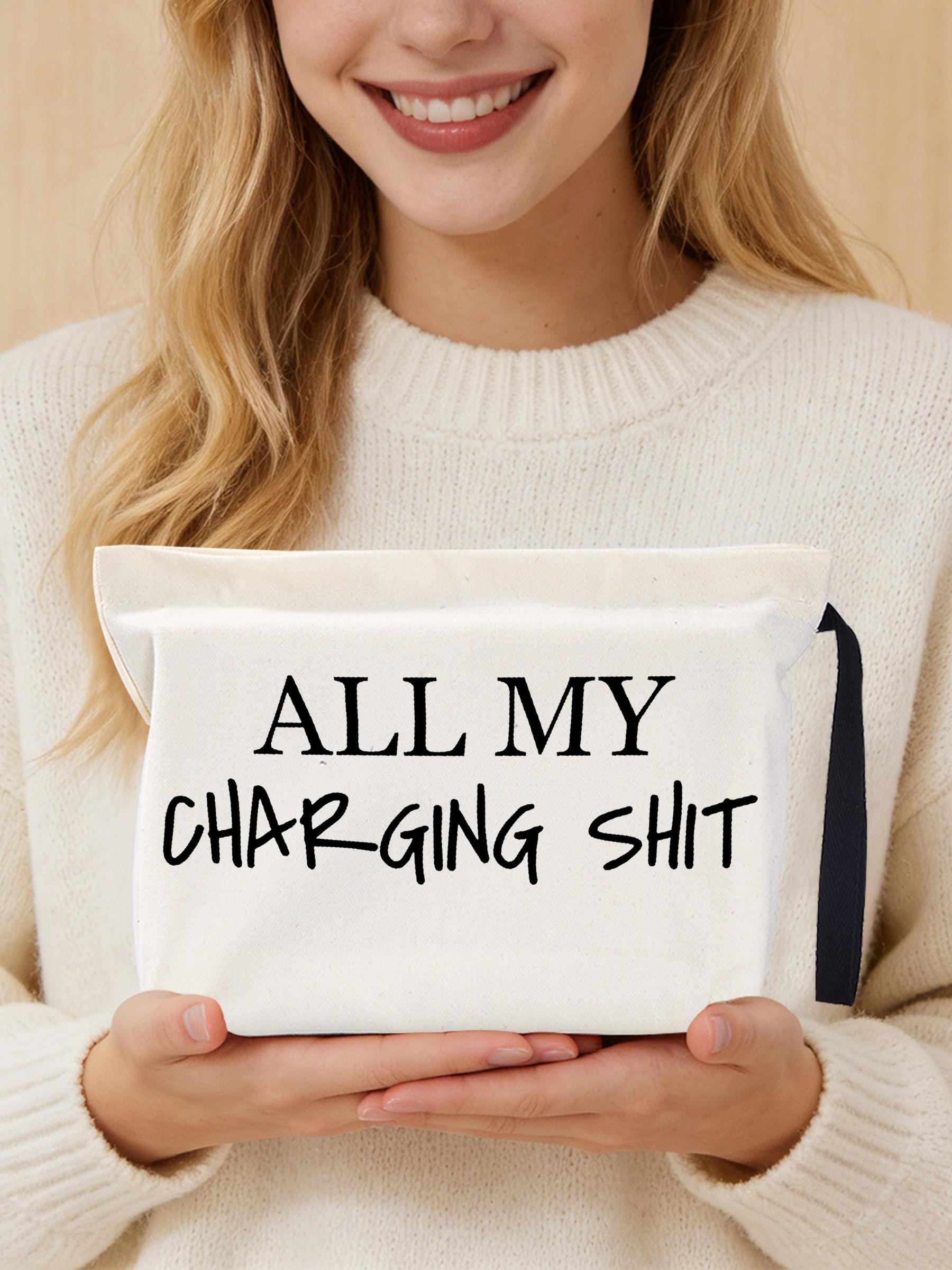 “All My Charging Shit Canvas Pouch – Versatile Storage for Charging Cables, Adapters, Cosmetics, Snacks, Small Tools & Miscellaneous Essentials | Thoughtful Gift for Friends, Colleagues, Partners, Self, Loved Ones | Perfect for Birthdays, Christmas, Valen