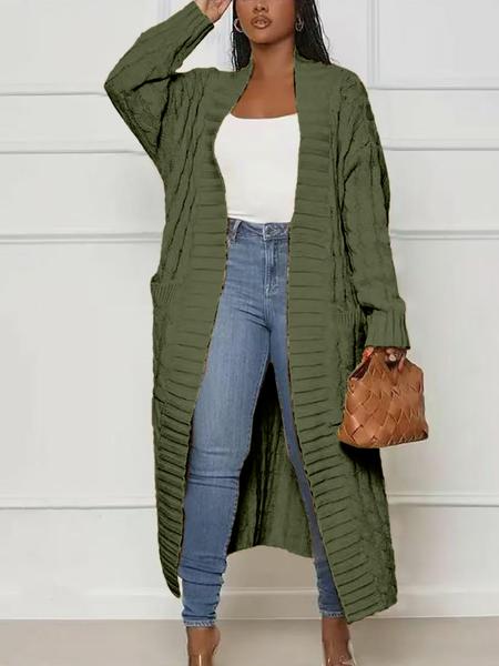 Women's Solid Color Pocket Open Front Knit Cardigan, Casual Long Sleeve Knitwear for Fall & Winter, Women's Knit Clothing for Daily Wear