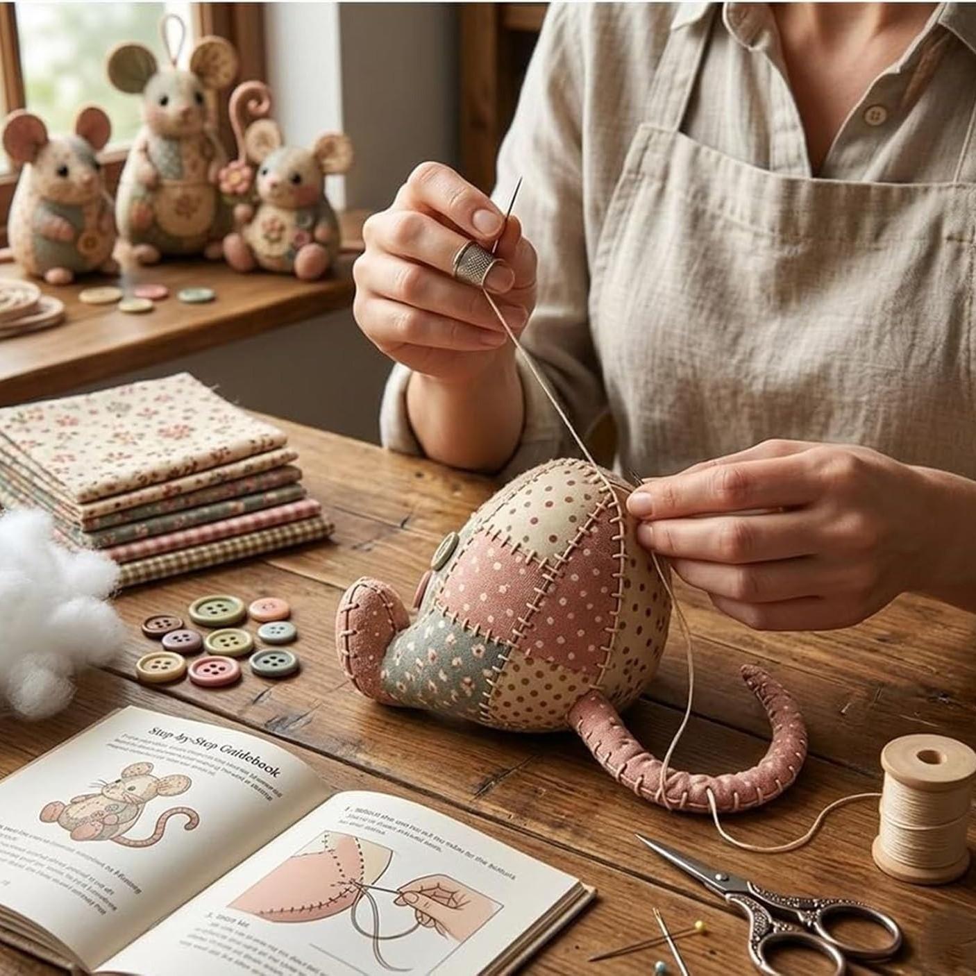Patchwork Mouse DIY Kit, Hand Sewing Craft Set, Creative Quilted Animal Project, Cute Mouse DIY Kit, Perfect Gift for Sewing Enthusiasts
