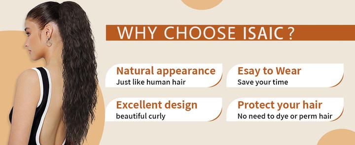 Isaic hair Clip-in Long Ponytail Hair Extensions Black Brown 30" Curly Pony Tail Clip in Hair Extensions for Women Fluffy Natural Looking Synthetic Hairpiece for Daily Use