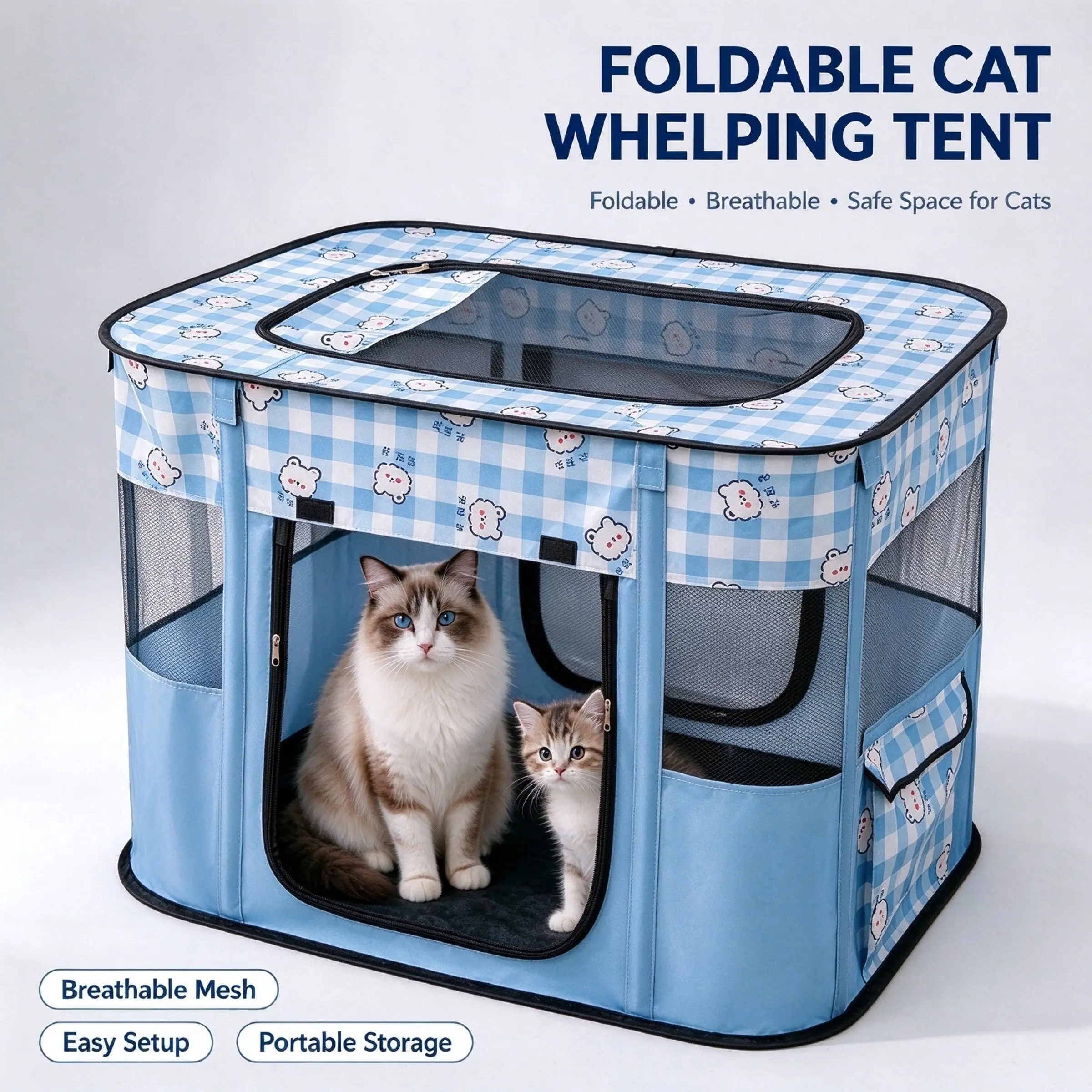 Foldable Cat Nursery Tent, Multi-Functional Pet Fence, Breathable Mesh, Spacious Interior, Portable and Easy to Store, Ideal for Cats