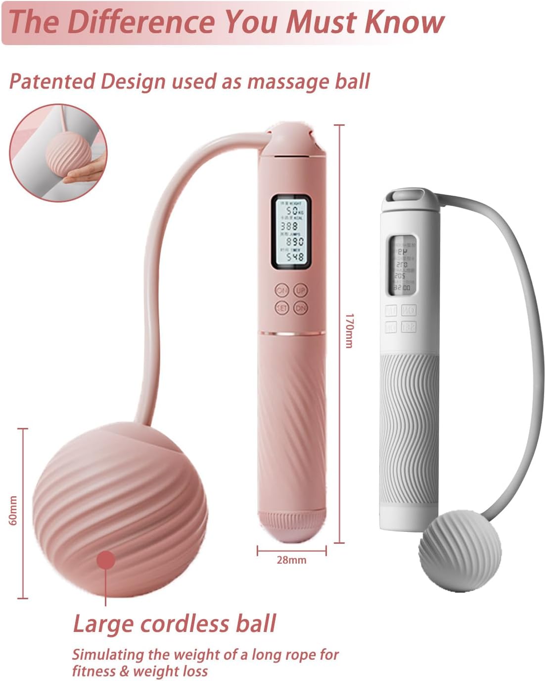 Cordless Jump Rope with - Ropeless Jump Rope 2 In 1 with Large Cordless Ball-Weighted Jump Rope for Women men Kids Outdoor Speed Boxing Crossfit Workout Exercise Cardio with LCD Display Adjustable calorie counter Cordless Jump Rope with - Ropeless Jump Rope 2 In 1 with Large Cordless Ball-Weighted Jump Rope for Women men Kids Outdoor Speed Boxing Crossfit Workout Exercise Cardio with LCD Display Adjustable calorie counter