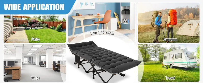 DoCred XXL Folding Camping Cot with Mattress, Bed frame& Carry Bag - Heavy Duty Portable Bed for Outdoor & Indoor Use, Guest Bed, Travel, Picnic, Office nap, Hiking, Fishing, dorm essentials, campingessentials, campinggear