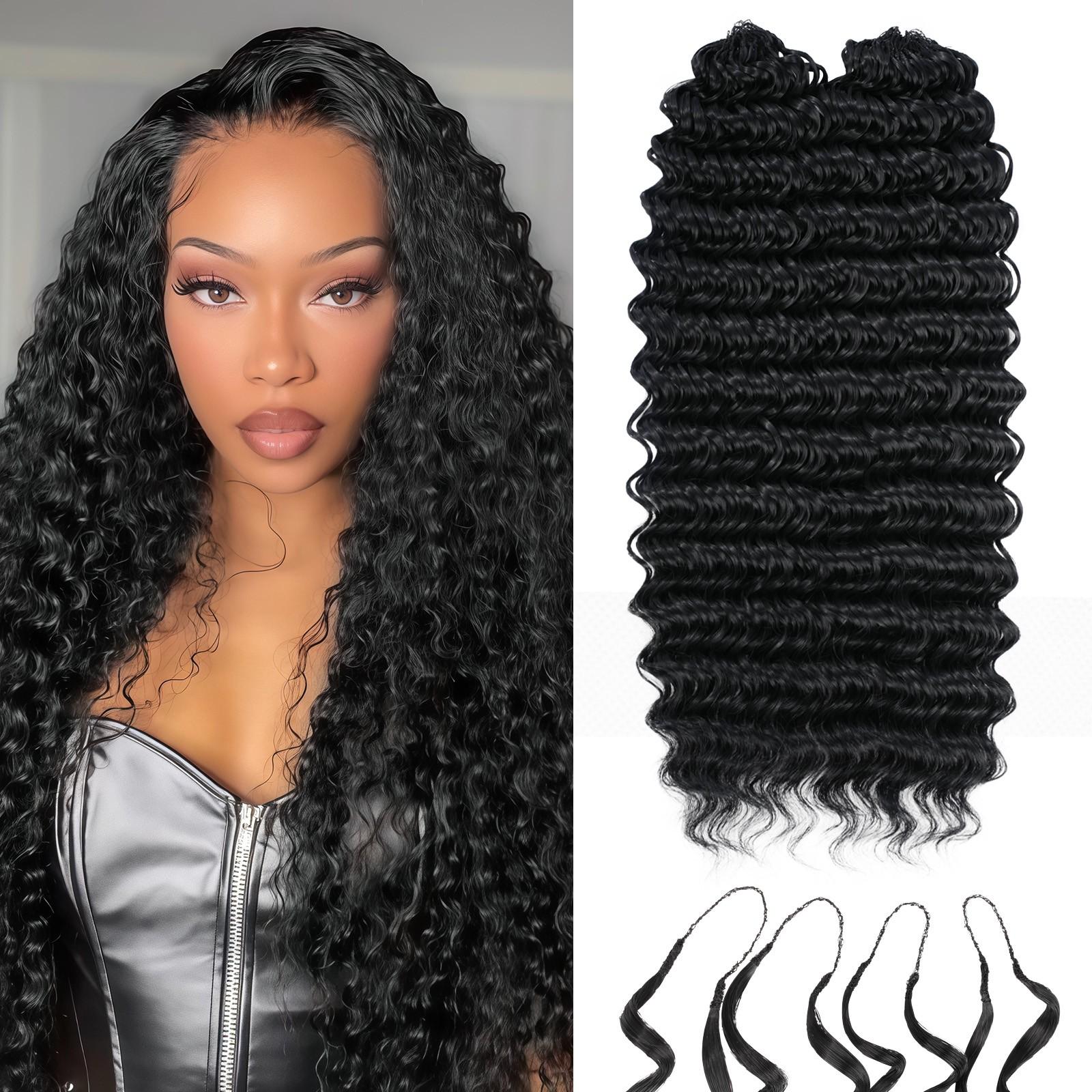 Curly Feather Crochet Hair Extensions Deep Wave Synthetic Pre-Separated Knotless Pre-Separated Feather Crochet Hair Extension Wet  main image 4