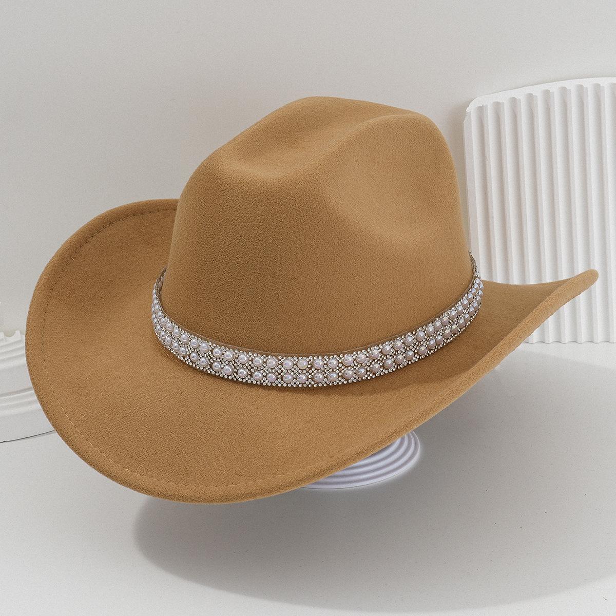Ladies' gender-neutral western cowboy hat, stylish hat, classic cowboy hat, round pearl with rhinestone gem accessories hat, foreign trade bridal top hatSpeedy Smarts